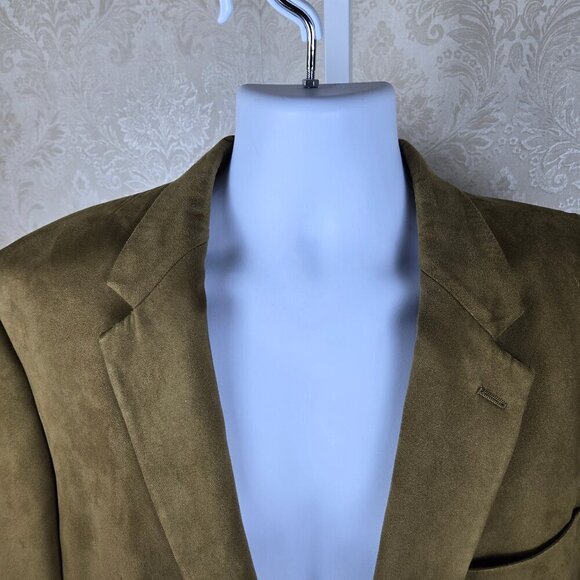 Lauren Ralph Lauren Size 46L Tan Faux Suede Sport Jacket Blazer 2 Button Closure - Picture 2 of 15
